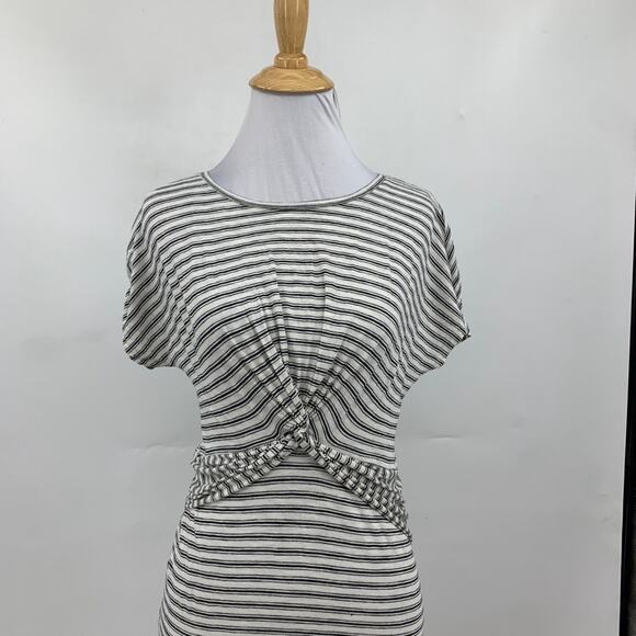 Allsaints Dress Womens M Medium Cotton Paloma Stripe Twist Front Cap Sleeves Tee - Picture 3 of 14